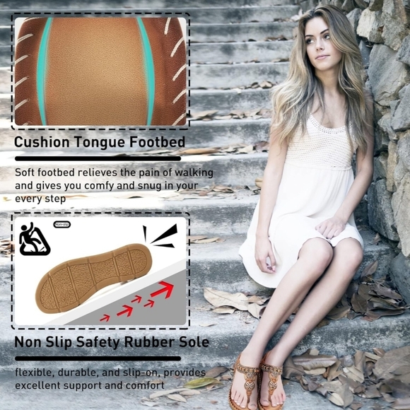 Sandals Boho Blue and Brown W/Cushioned Comfort - Picture 7 of 10